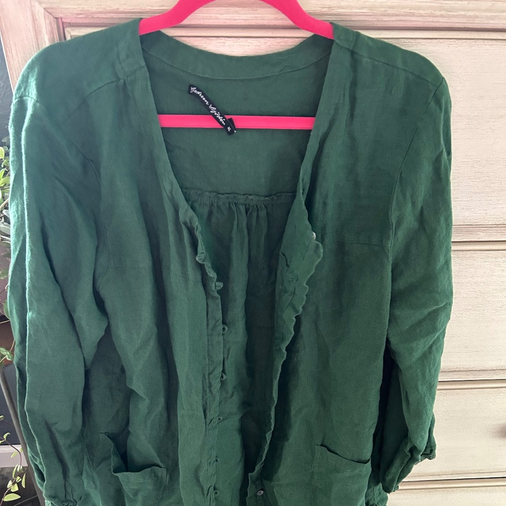 Women’s Gudrun Sjoden Green Long Artists Smock Linen Top XL